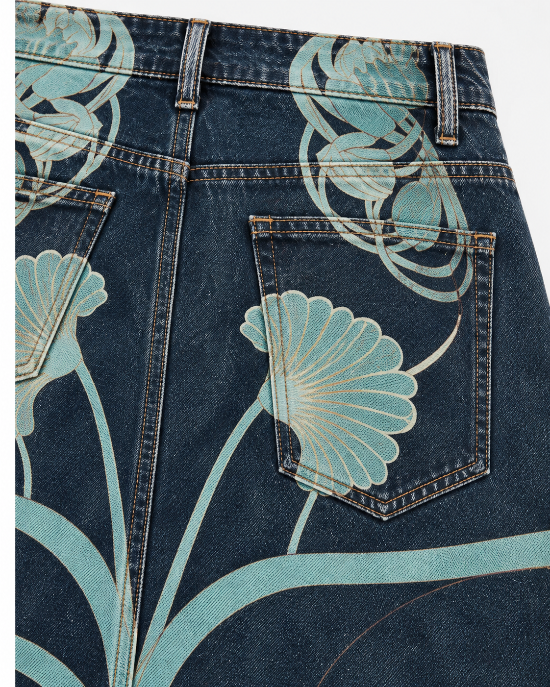 Desert Bloom Dark (U6248) Western Denim Knee-Length Skirt