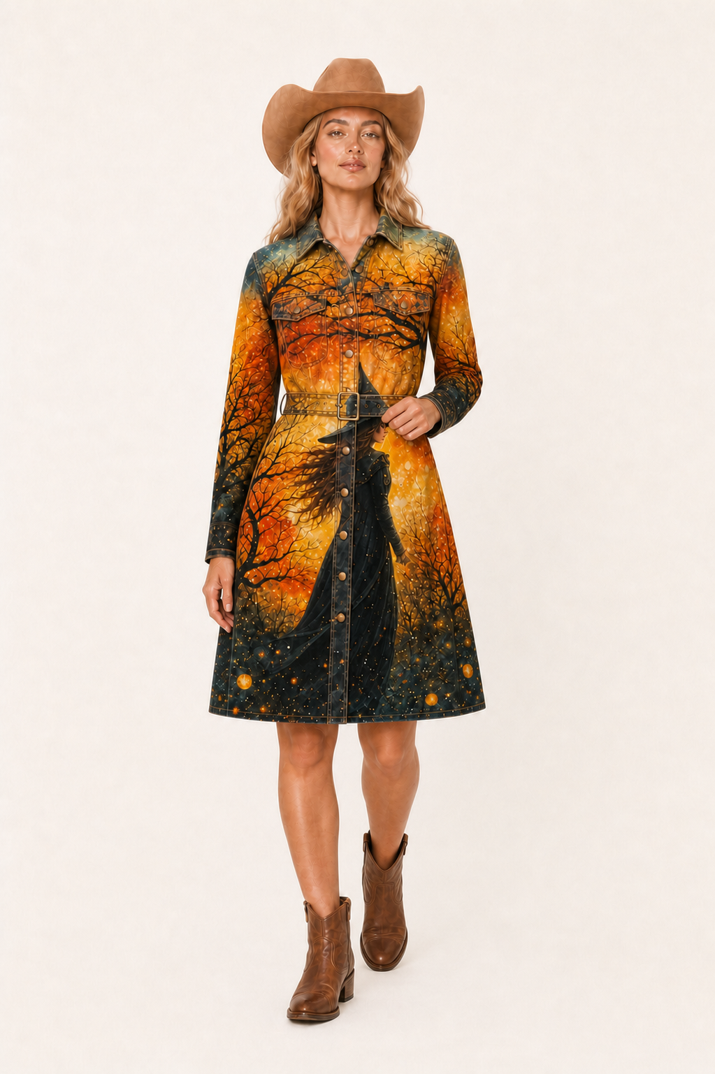 Crimson Prairie Wisp Belted Shirt Dress