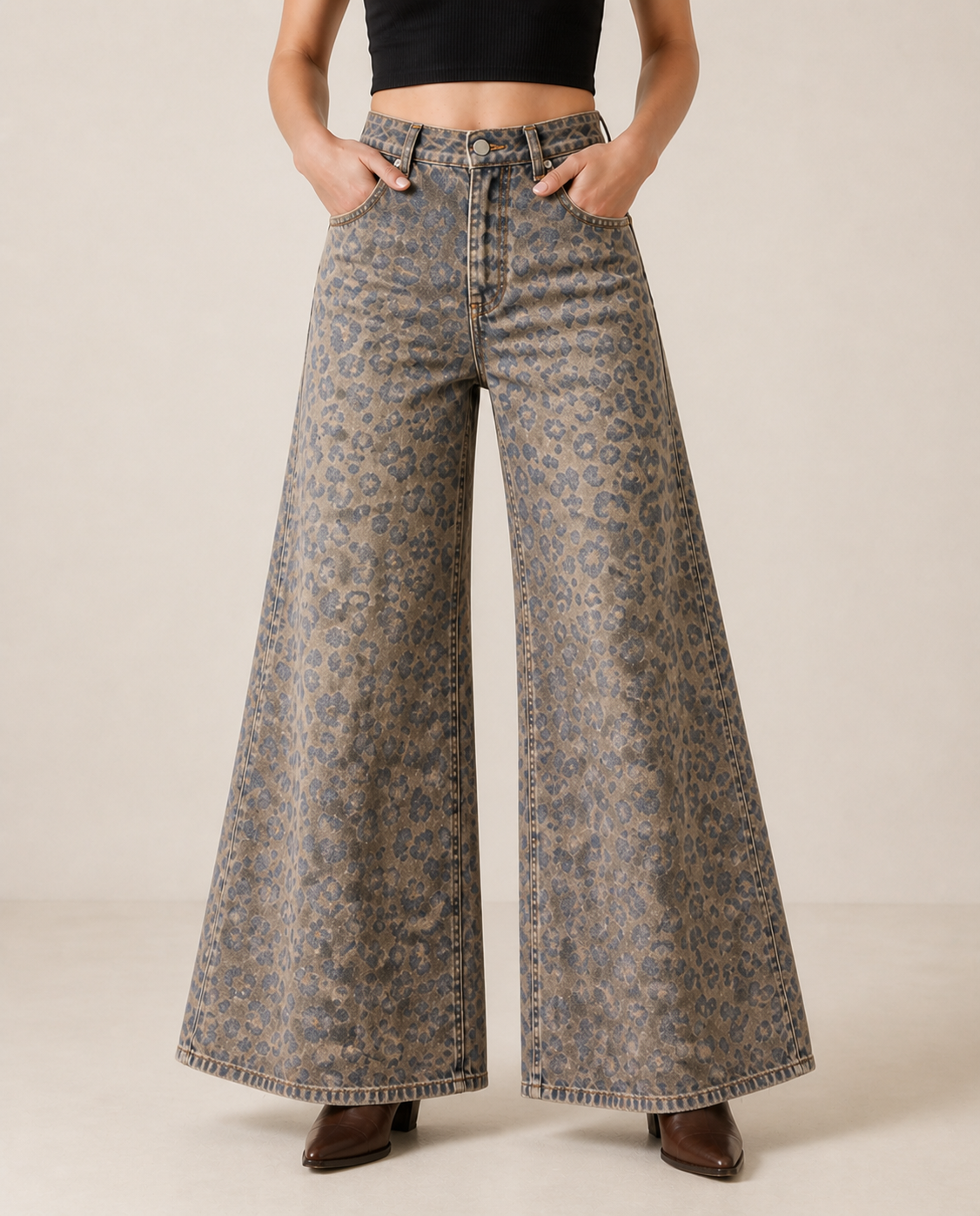 Prairie Bloom Beige Wide-Leg Jeans