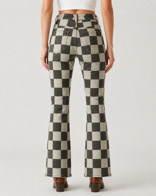 Ranch Check Bootcut Jeans – Back View – Riley – black and white