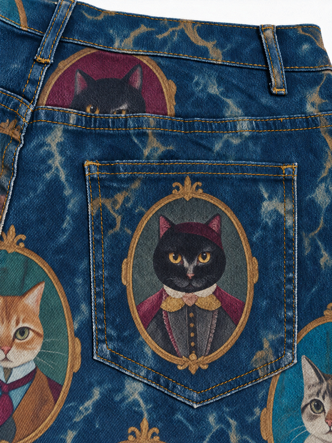 Roanbloom Cat Cavalier Denim Cropped Pants