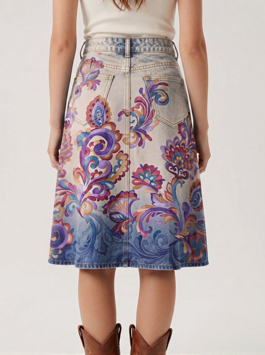 Lariat Thistle Light 2 RB-SKT03 – Back View – Riley – light wash denim with gradient blue hem