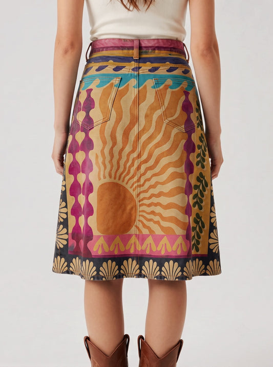 Mesa Spur RB-SKT03 – Back View – Riley – Multicolor with dominant earthy tones including mustard yellow, terracotta, magenta, teal, and black