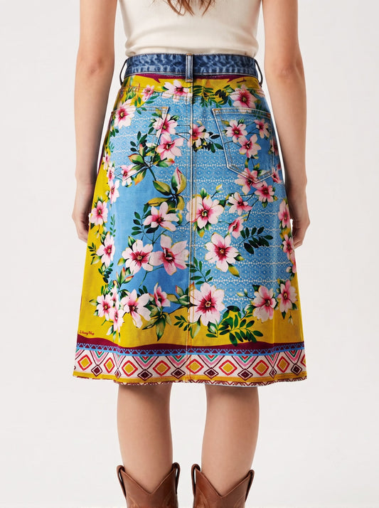 Lariat Thistle Light RB-SKT03 – Back View – Riley – Light blue denim with vibrant yellow border