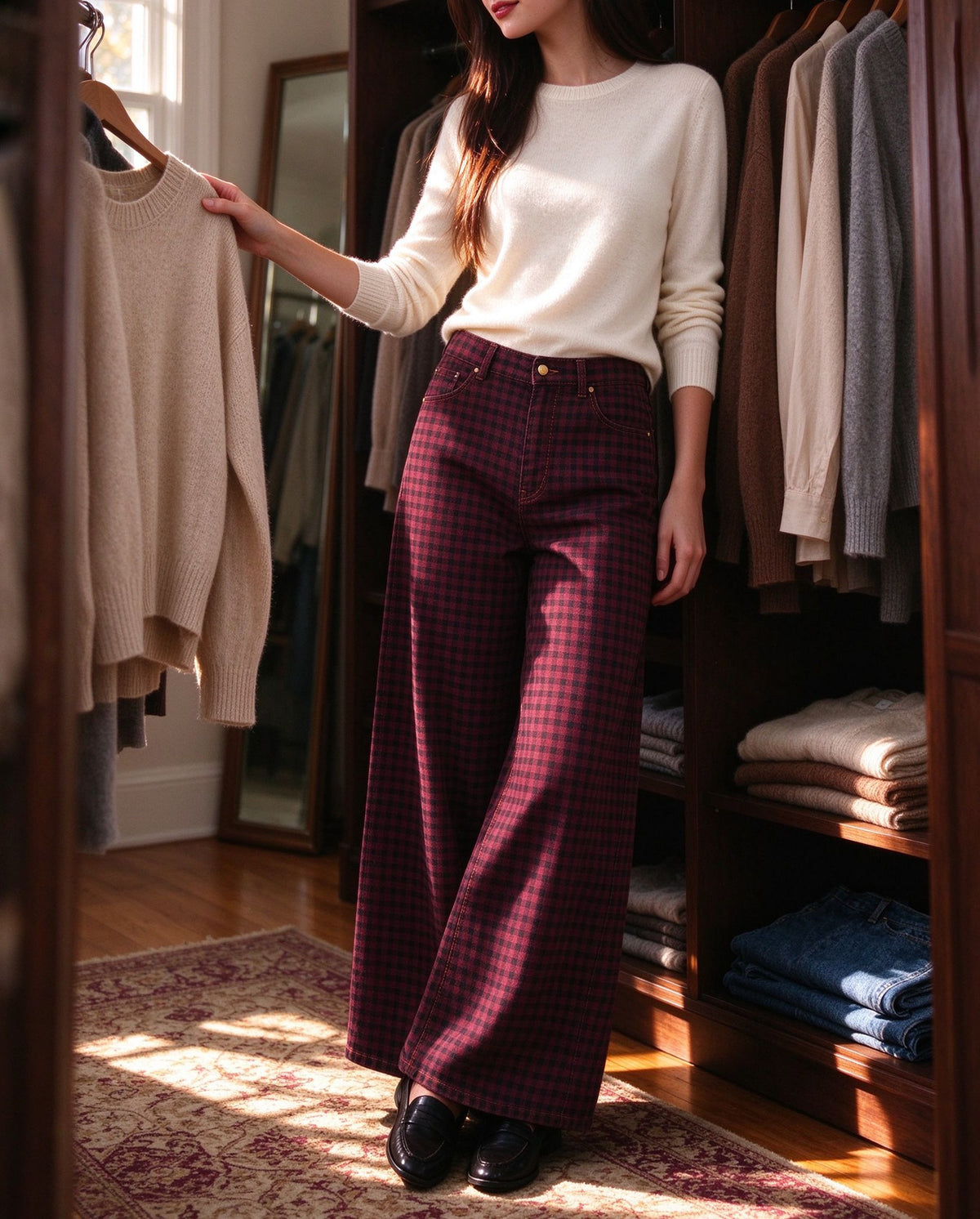 Saloon Shadow Check Wide-Leg Jeans
