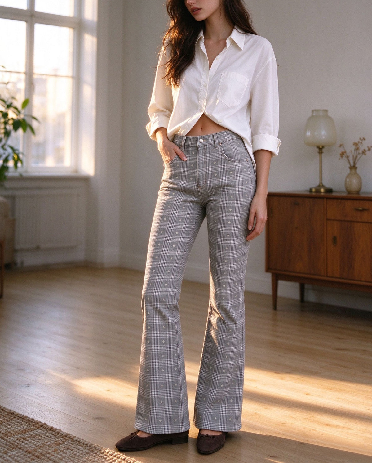 Ghost Town Grid Bootcut Jeans