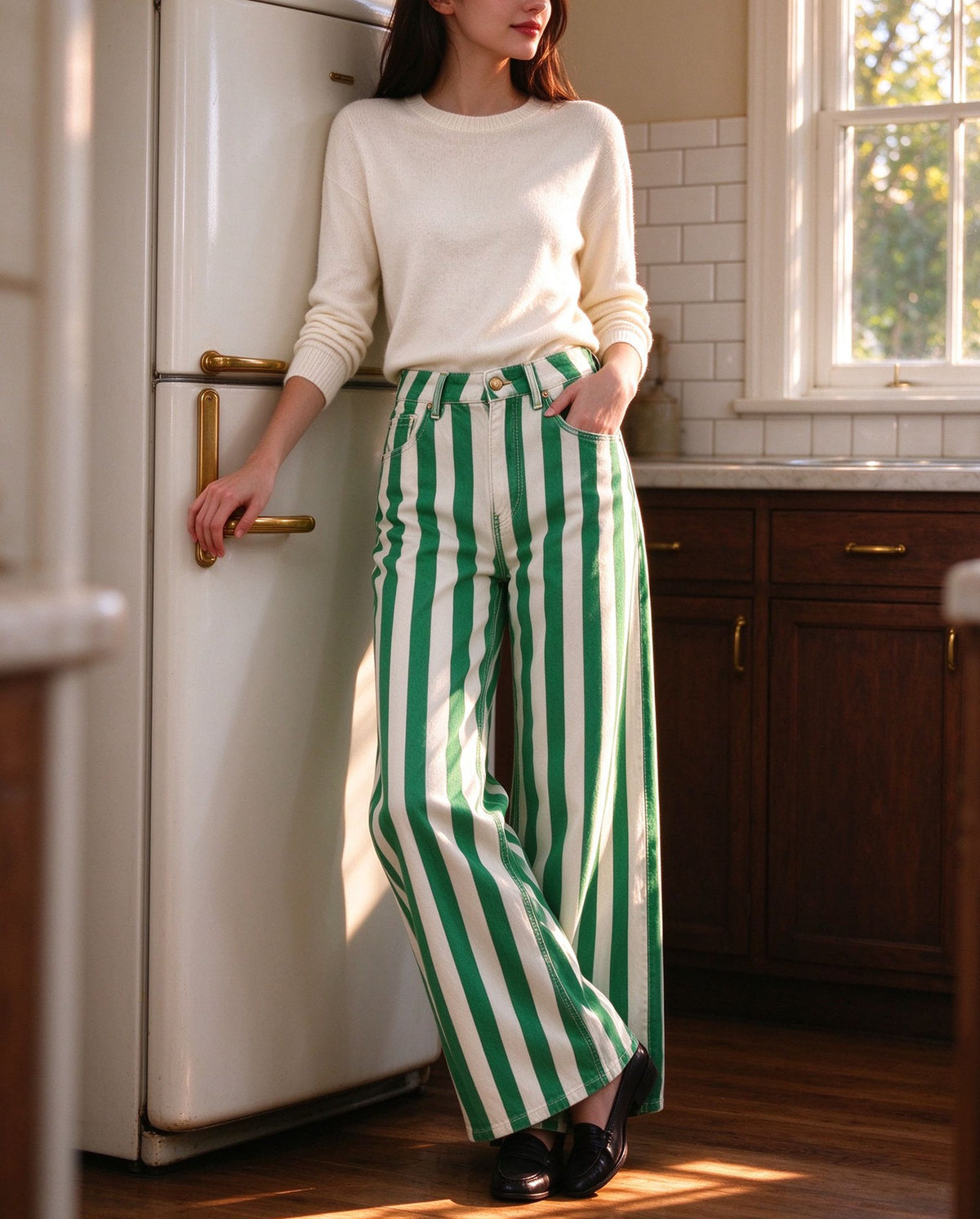 Cactus Candy Stripe Wide-Leg Jeans