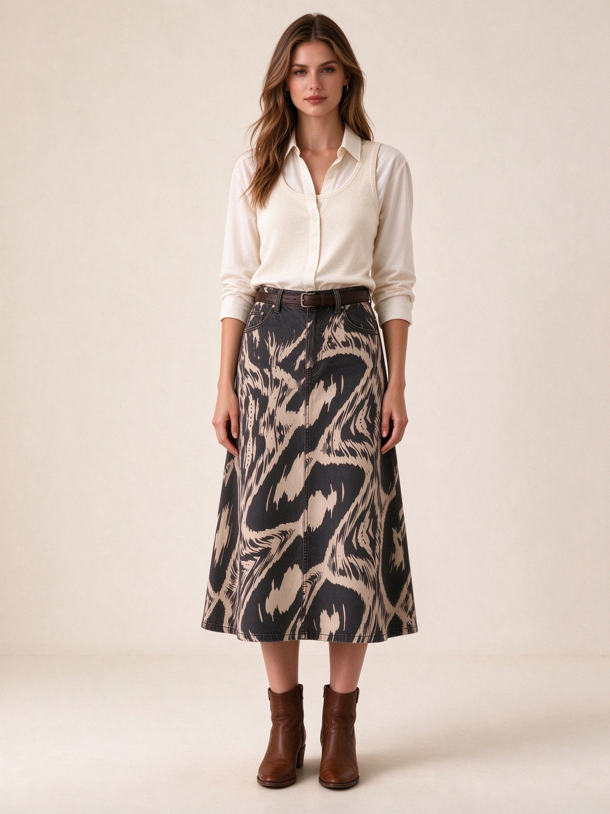 Prairie Ikat Ankle-Length Denim Skirt