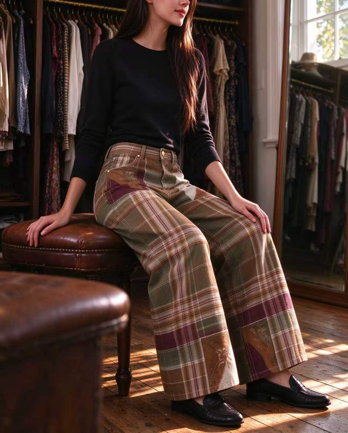 Prairie Patchwork Quilt Wide-Leg Jeans