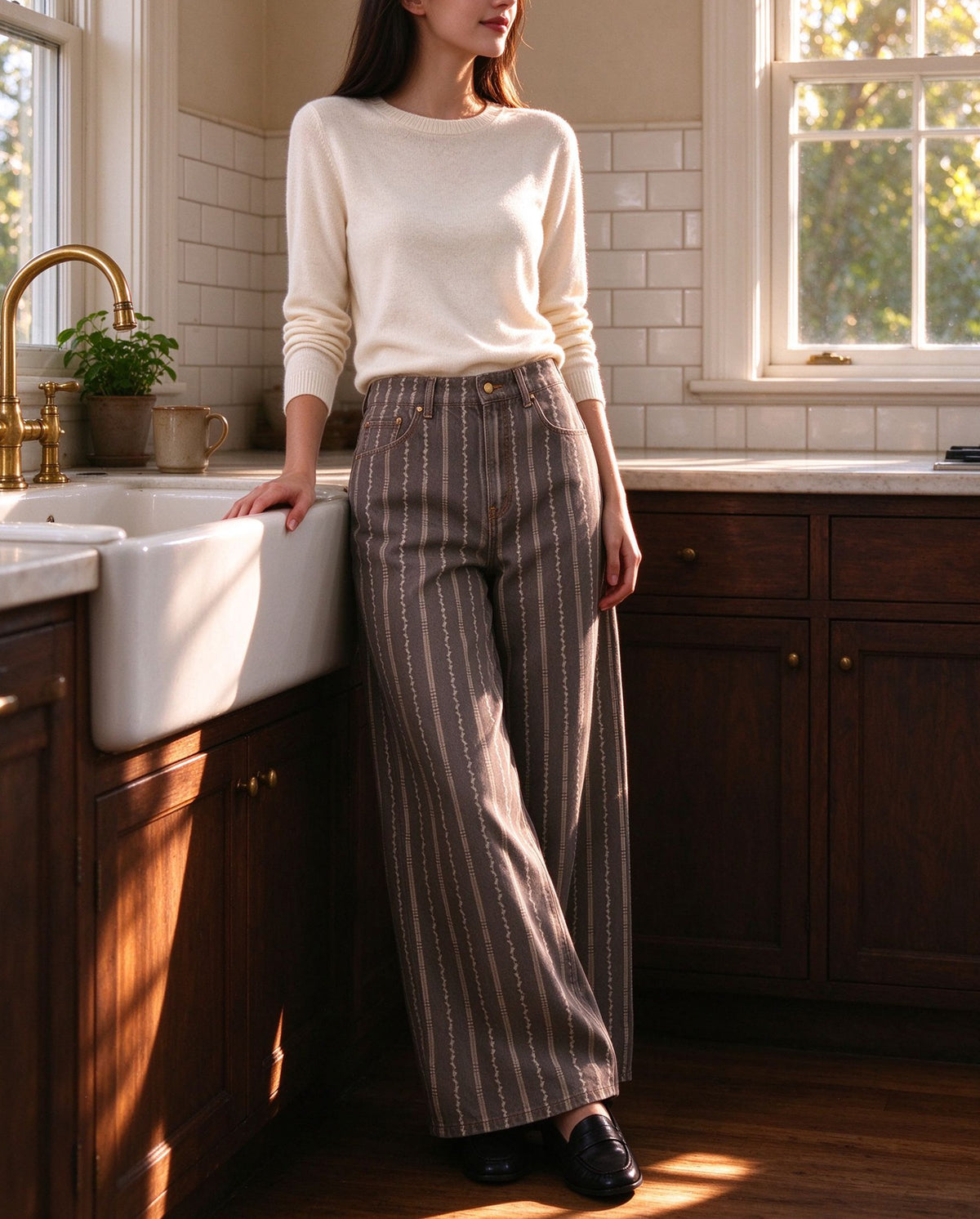 Prairie Pinstripe Wide-Leg Jeans