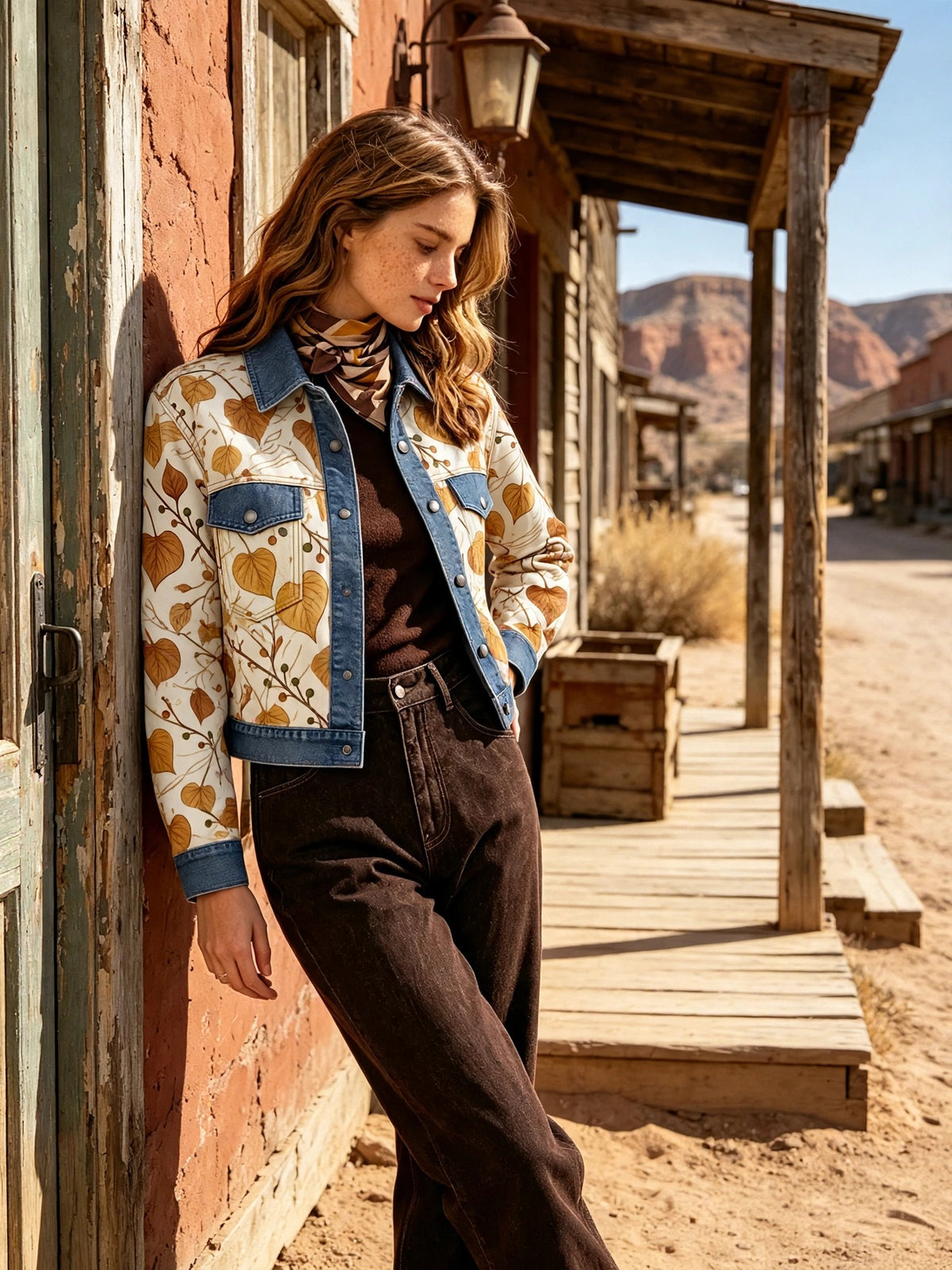 Midnight Desert Rose Cropped Denim Jacket