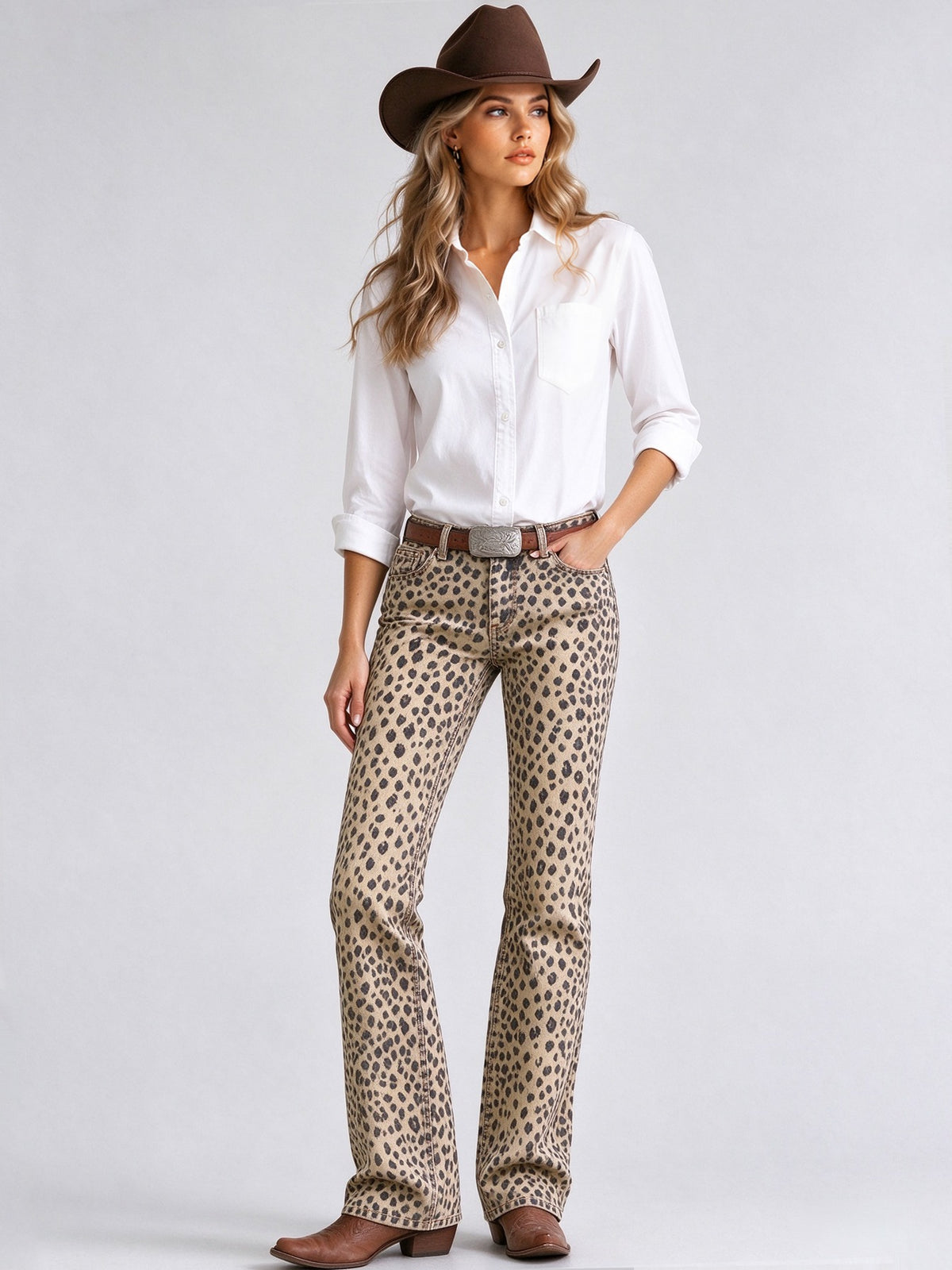 Prairie Leopard Low-Rise Bootcut Jeans