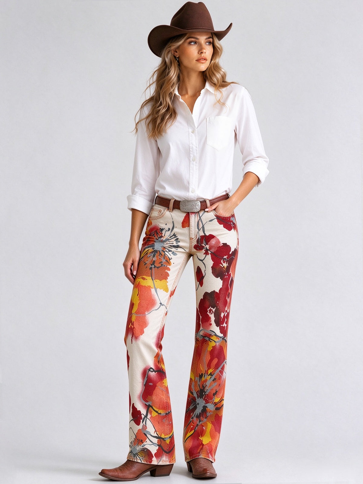 Sunset Poppy Low-Rise Bootcut Jeans