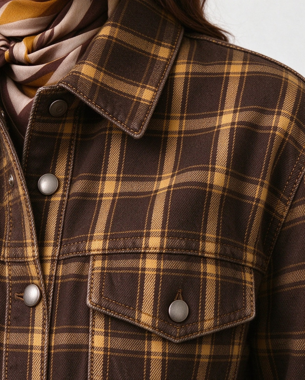 Sunset Plaid Cropped Denim Jacket