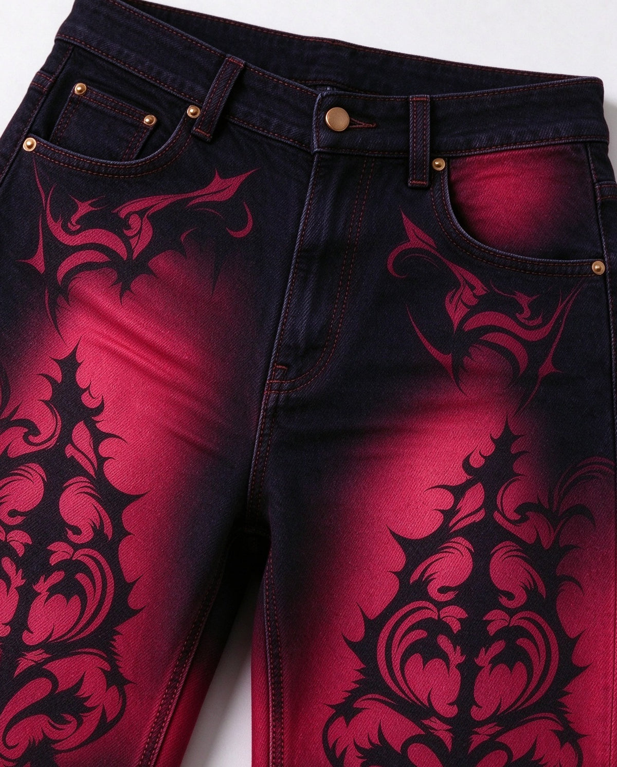Crimson Desperado Damask Wide-Leg Jeans