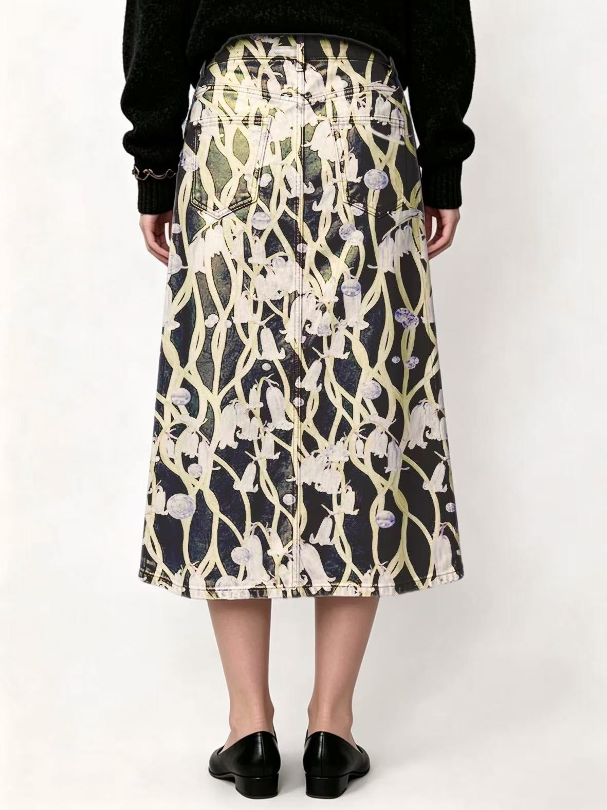 Prairie Blossom Ankle-Length Denim Skirt