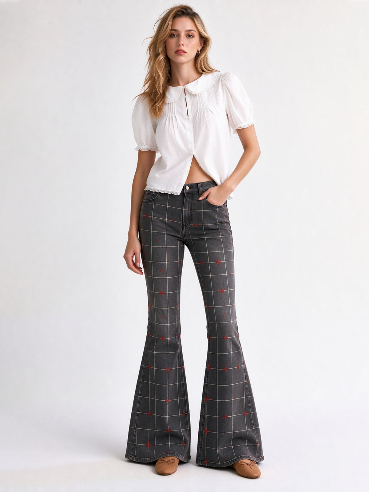Prairie Star Check Flare Jeans