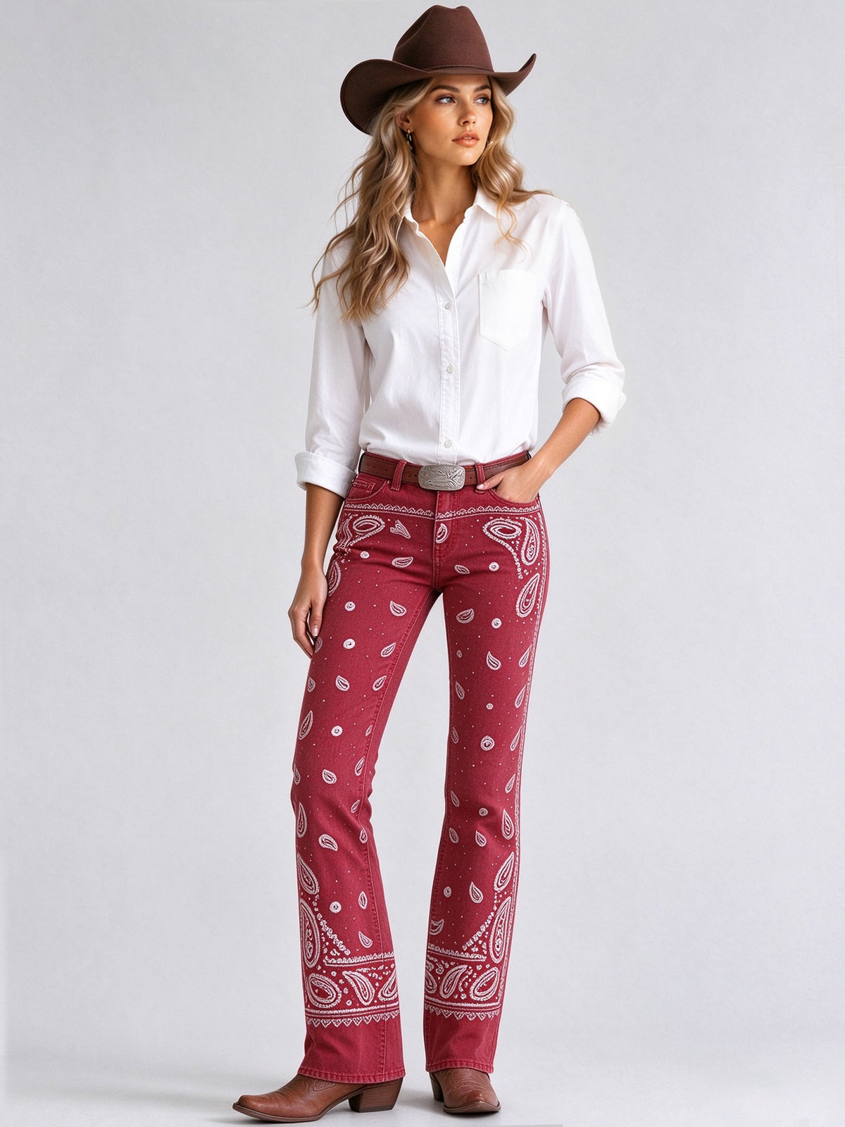 Rodeo Rose Bandana Low-Rise Bootcut Jeans