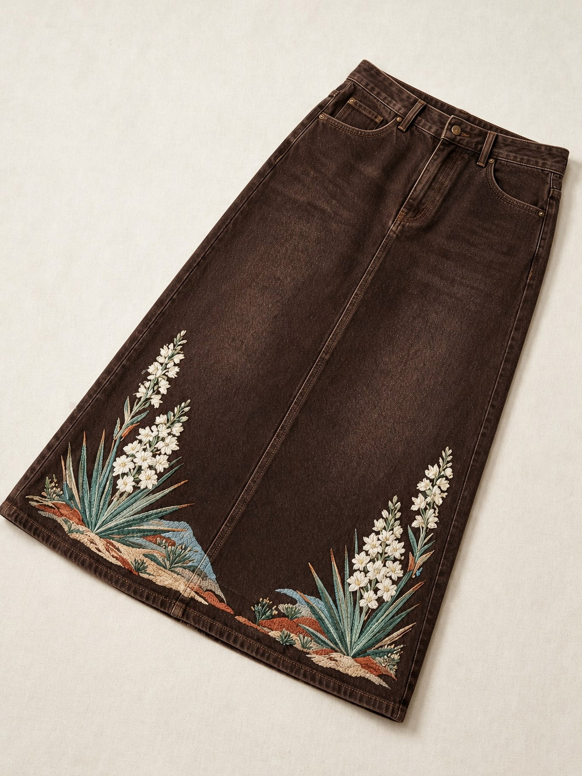 Santa Fe Blossom Ankle-Length Denim Skirt