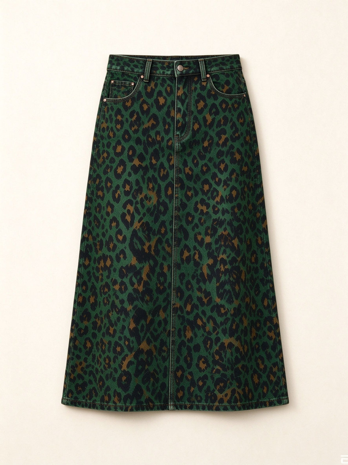 Desert Leopard Ankle-Length Denim Skirt