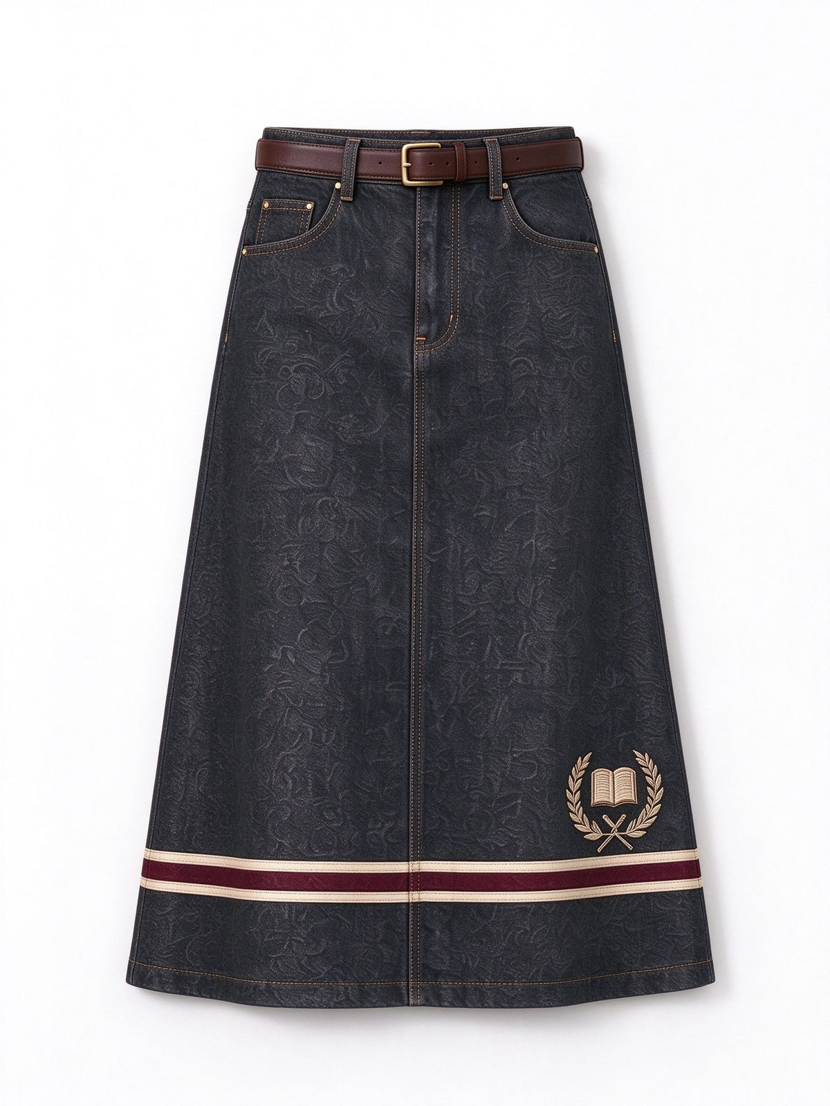 Frontier Crest Stripe Ankle-Length Denim Skirt