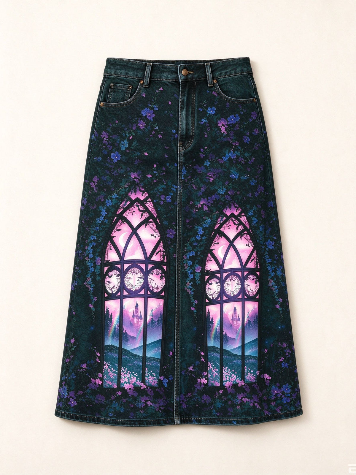 Stained Glass Ankle-Length Denim Skirt