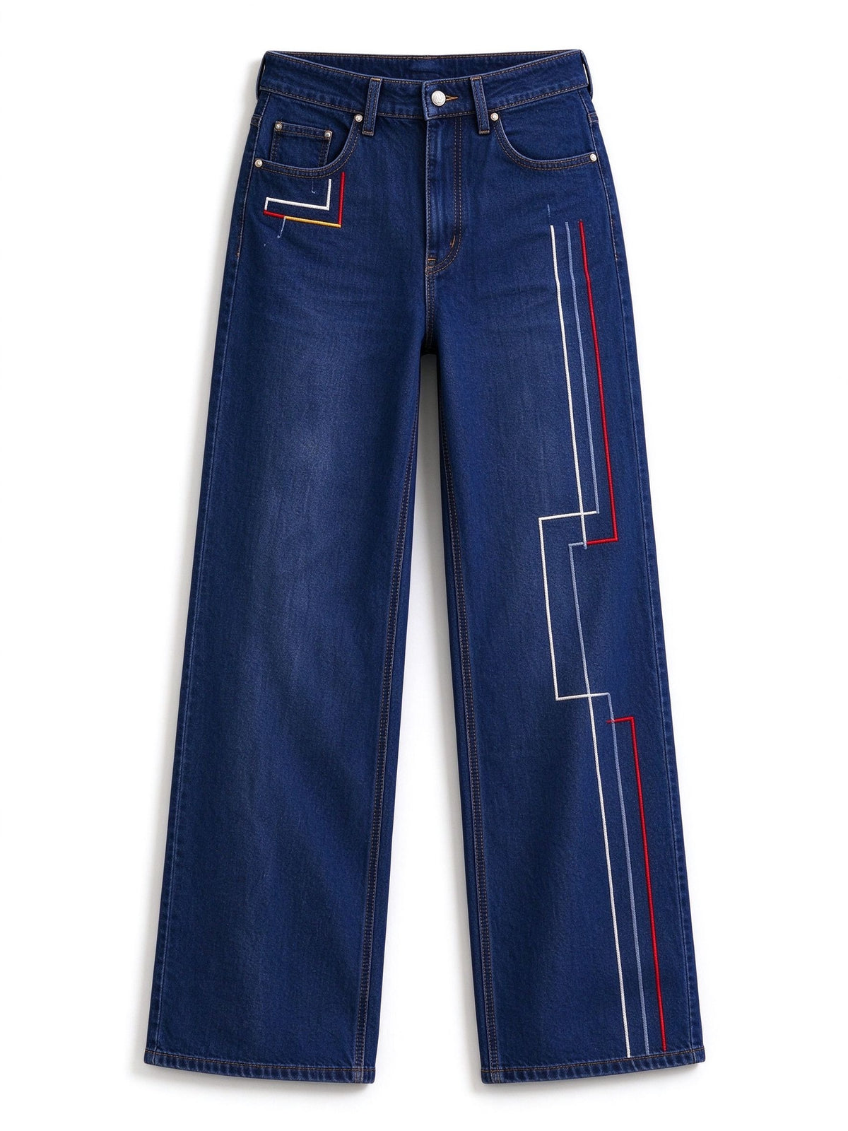 Rodeo Stitch Lines High-Rise Straight-Leg Jeans