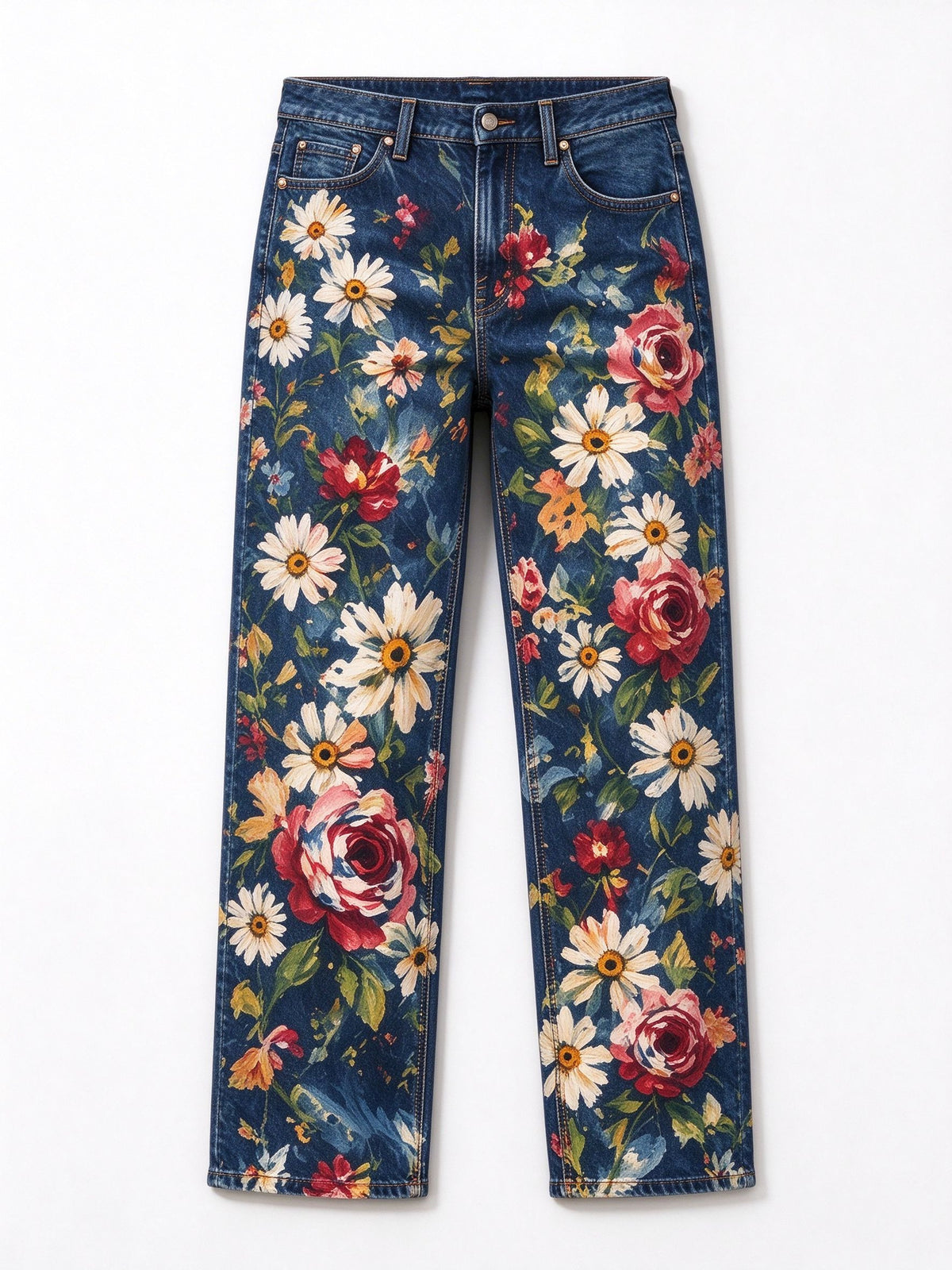 Rodeo Rose Patch Mid-Rise Straight-Leg Jeans