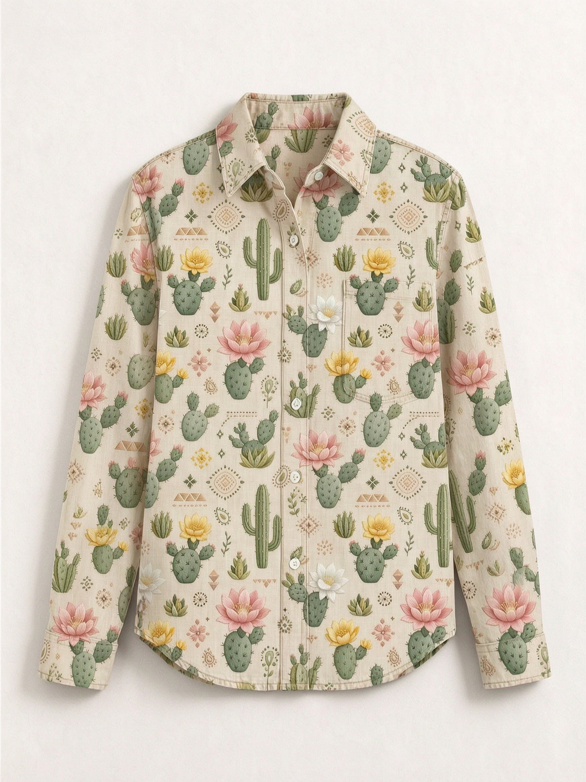 Prairie Cactus Blossom Long Sleeve Denim Shirt