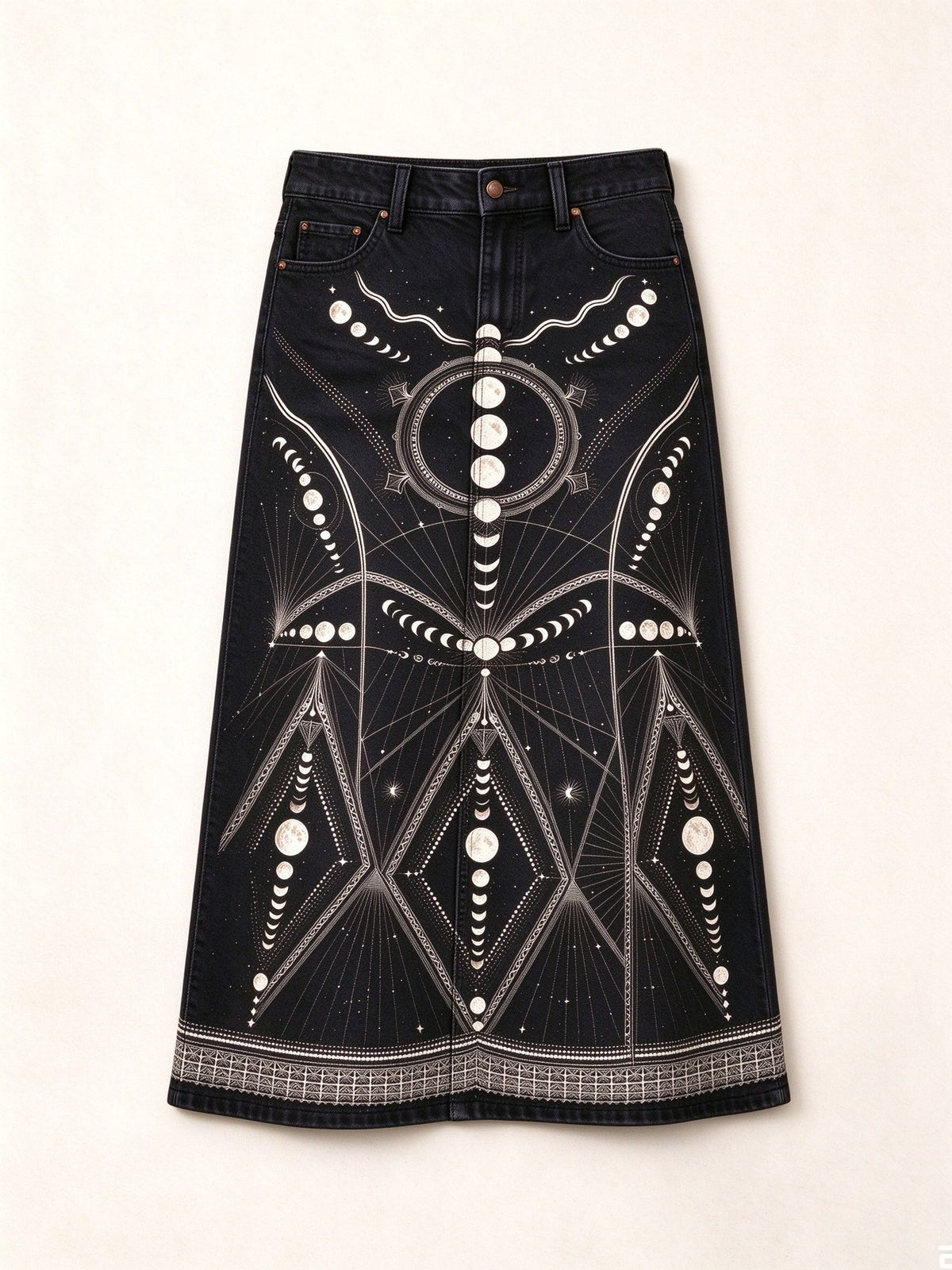Moon Phase Ankle-Length Denim Skirt