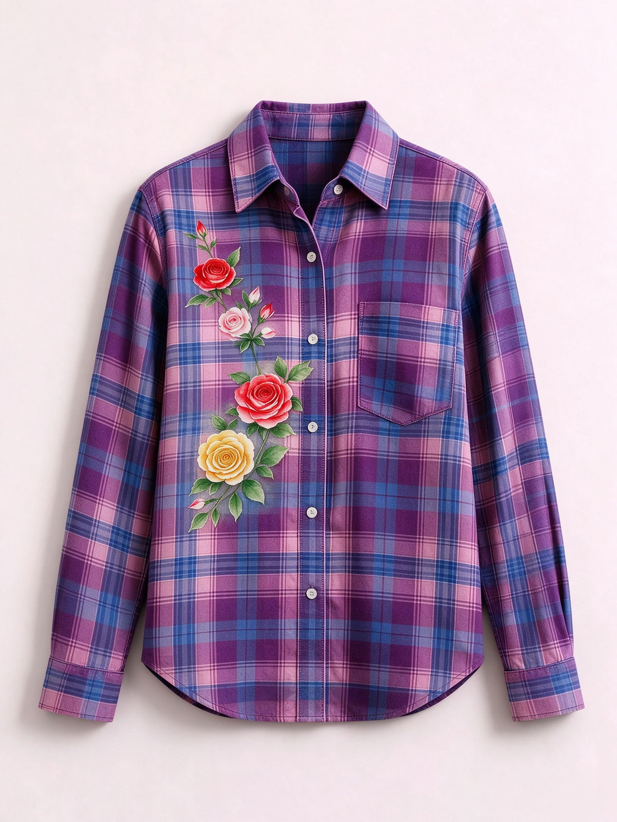 Rodeo Rose Plaid Long Sleeve Denim Shirt