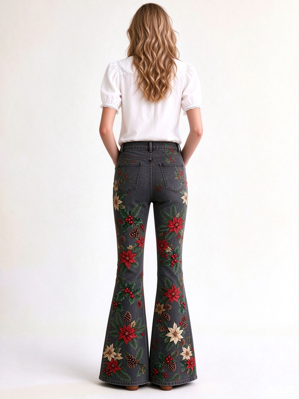 Prairie Poinsettia Bloom Flare Jeans
