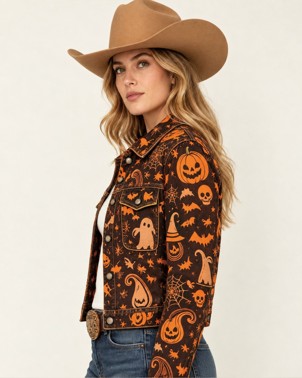 Pumpkin Prairie Orange Cropped Denim Jacket