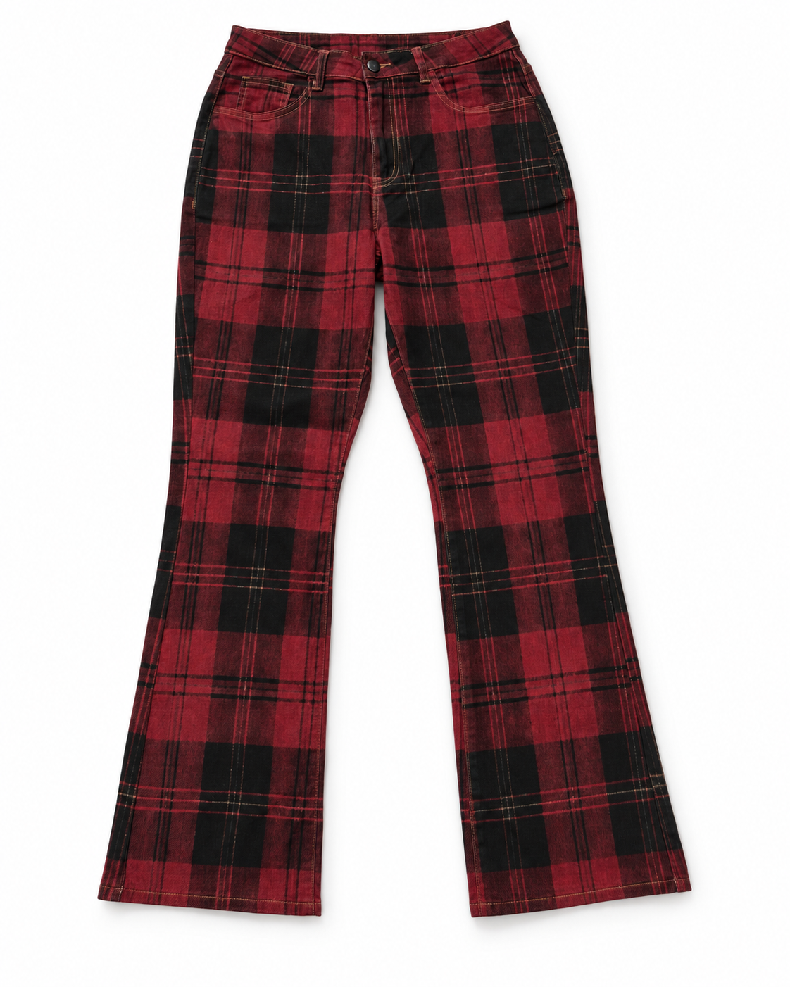 Rustic Plaid Bootcut Jeans