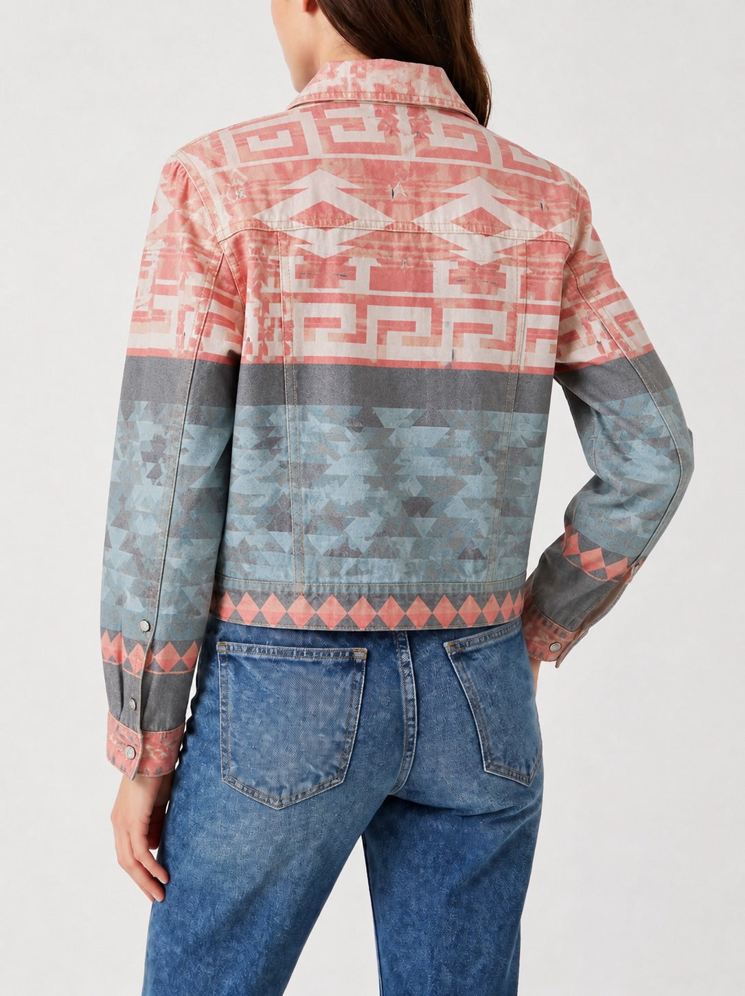 Desert Mirage Coral RB-JKT01 – Back View – Riley – Coral, Teal, Gray