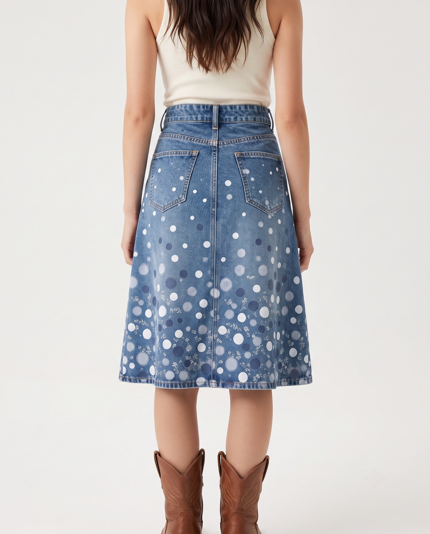 Medium Blue Dots RB-SKT03 – Back View – Jessie – Medium Wash Blue