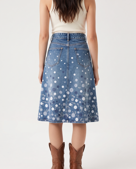 Medium Blue Dots RB-SKT03 – Back View – Jessie – Medium Wash Blue