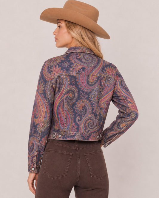 Prairie Mirage Navy RB-JKT01 – Back View – Riley – navy blue, rust orange, mustard yellow, deep red