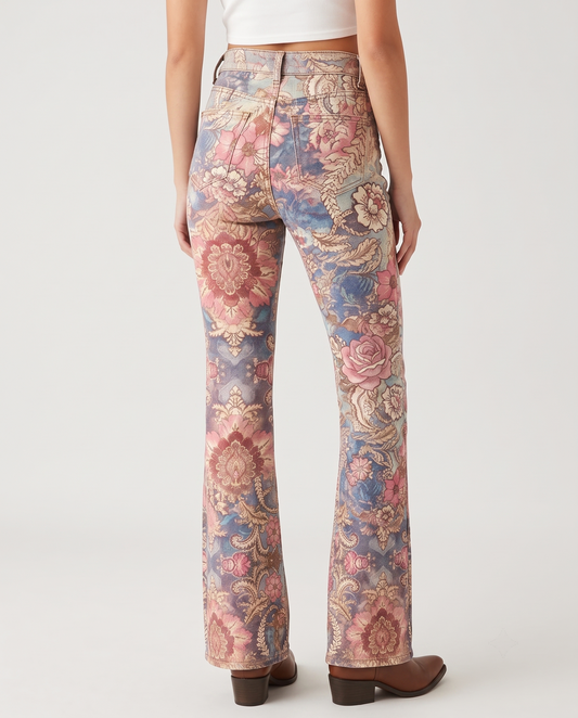Desert Bloom Multicolor Bootcut Jeans – Back View – Riley – Multicolor