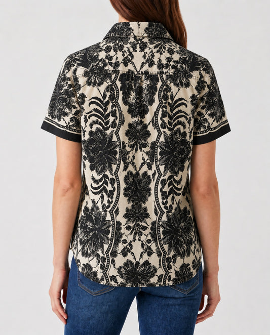 Cactus Bloom Black Floral 2 RB-TOP15 – Back View – Riley – Black, Cream