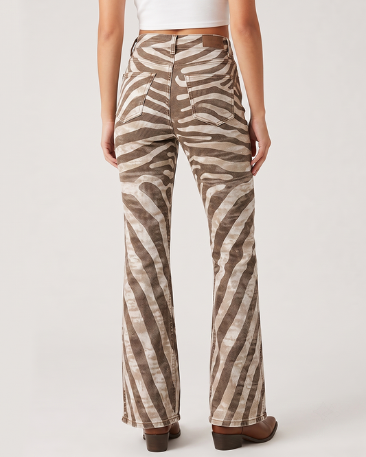 Canyon Zebra Bootcut Jeans – Back View – Riley – brown, beige