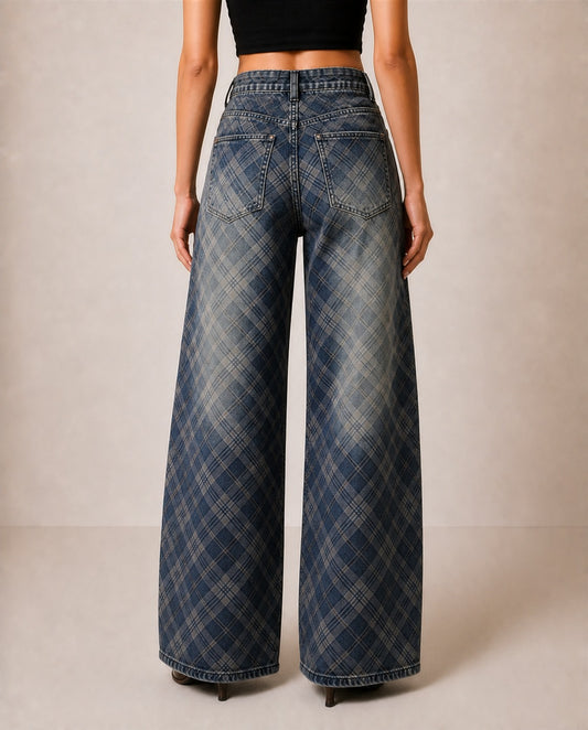 Plaid Prairie Widelegs RB-BOT05 – Back View – Riley – Indigo