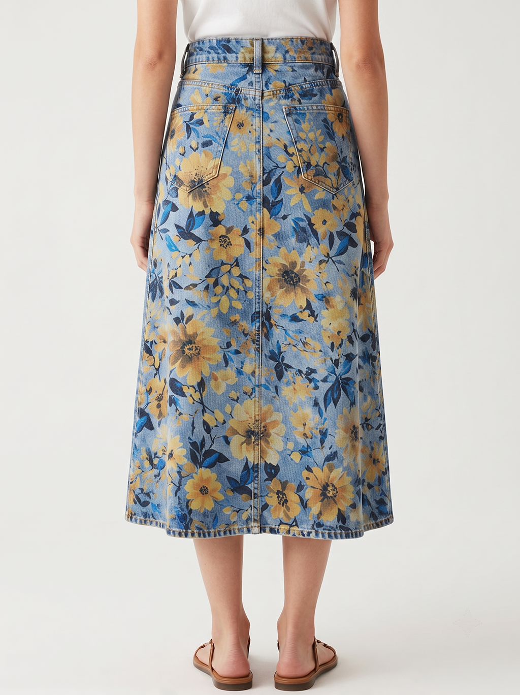 Cactus Mirage Blue Floral RB-SKT10 – Back View – Jessie – blue, yellow