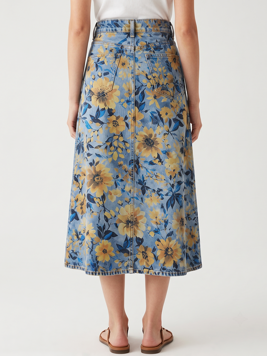 Cactus Mirage Blue Floral RB-SKT10 – Back View – Jessie – blue, yellow