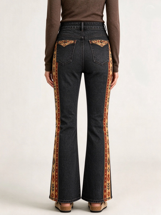 Prairie Bloom Charcoal Bootcut Jeans – Back View – Riley – Black