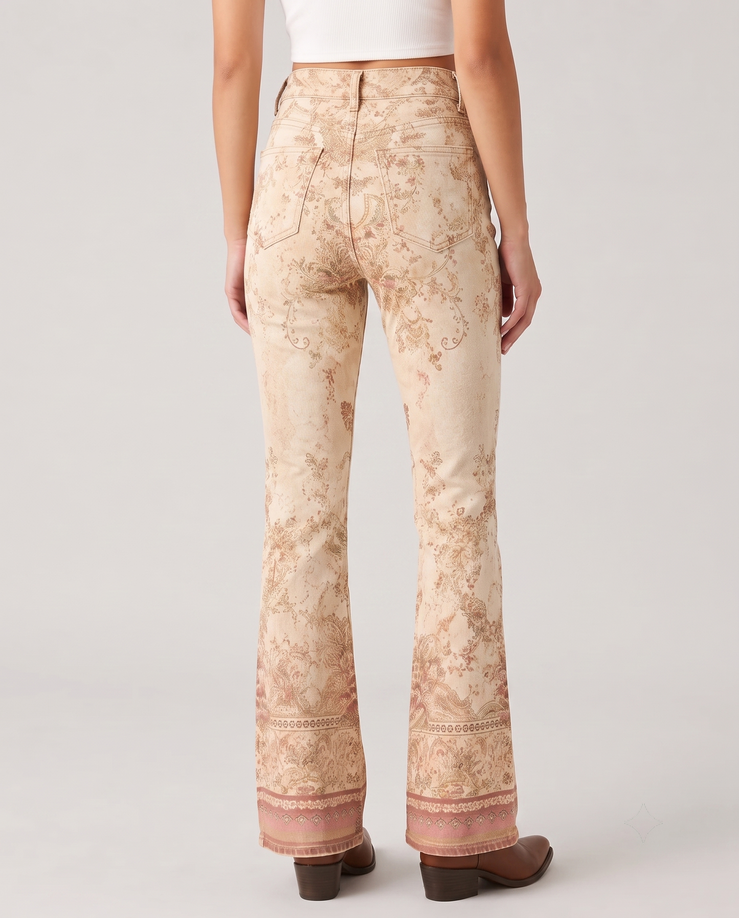 Desert Bloom Light Bootcut Jeans – Back View – Riley – Light Beige