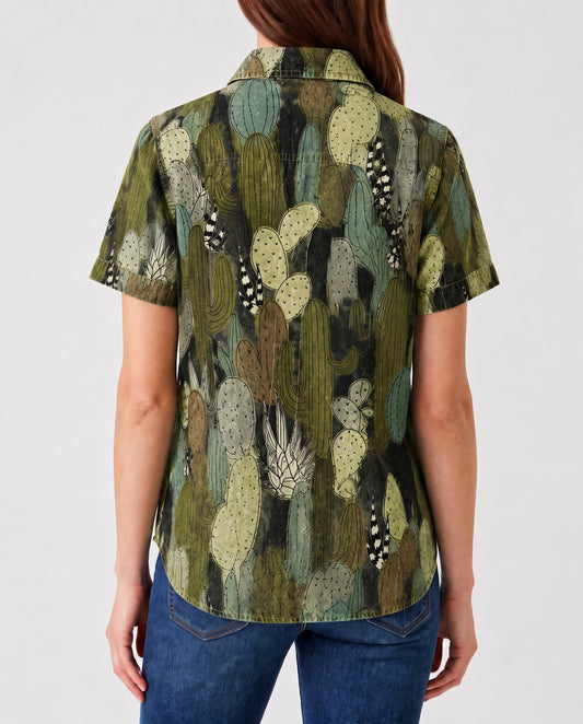 Cactus Mirage Olive Botanical RB-TOP15 – Back View – Riley – Olive Green