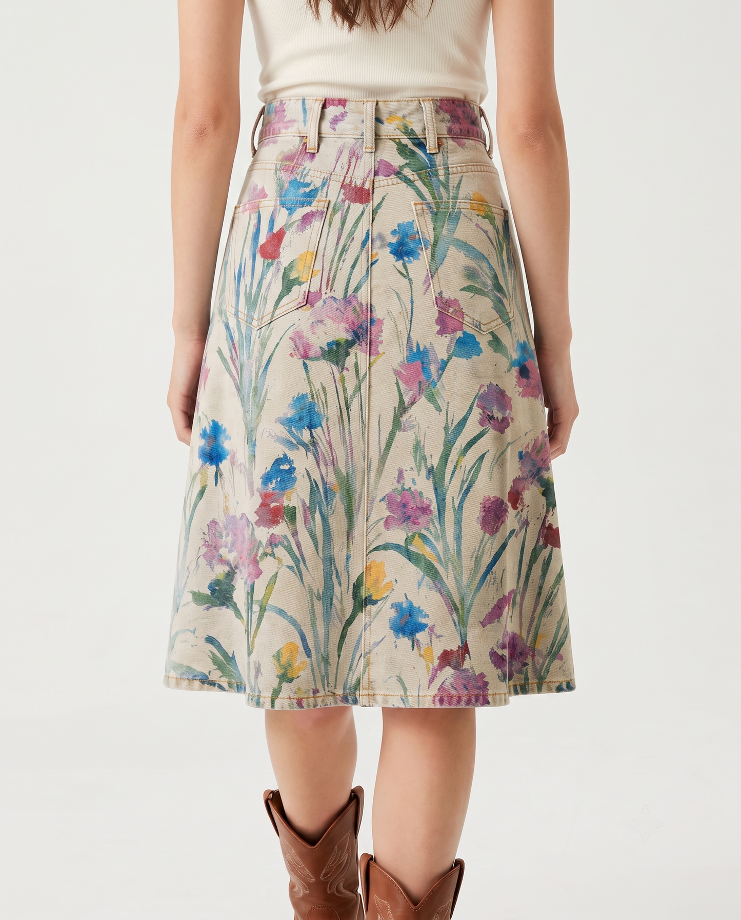 Cream Florals RB-SKT03 – Back View – Jessie – Light Beige