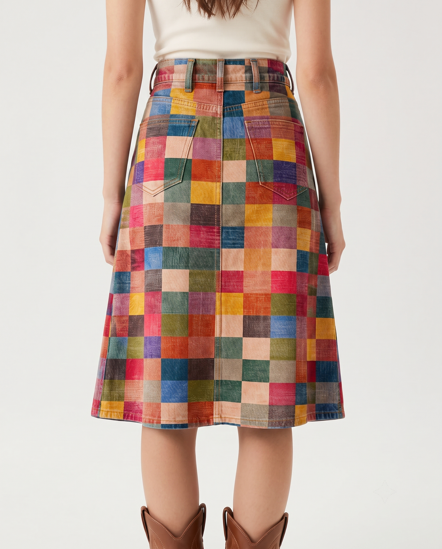 Denim Geometric RB-SKT03 – Back View – Jessie – Varied Tones
