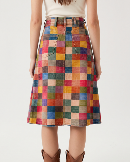 Denim Geometric RB-SKT03 – Back View – Jessie – Varied Tones